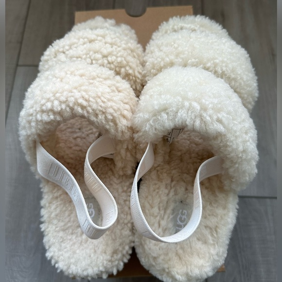 Ugg Sandals | Ugg Platform Sandal Slides Fuzzy Fur | Color: Natural | Size: 8 - Picture 5 of 6